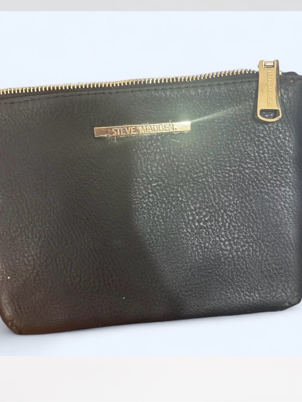 Steve Madden Black Leather Toiletry Pouch with Gold Accents